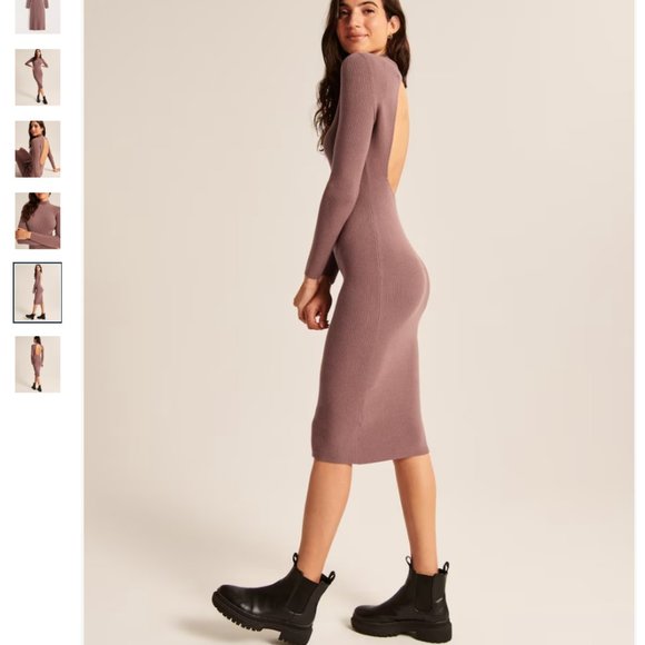Abercrombie Open-Back Midi Sweater Dress Brown Size Small Regular Length - Picture 5 of 6